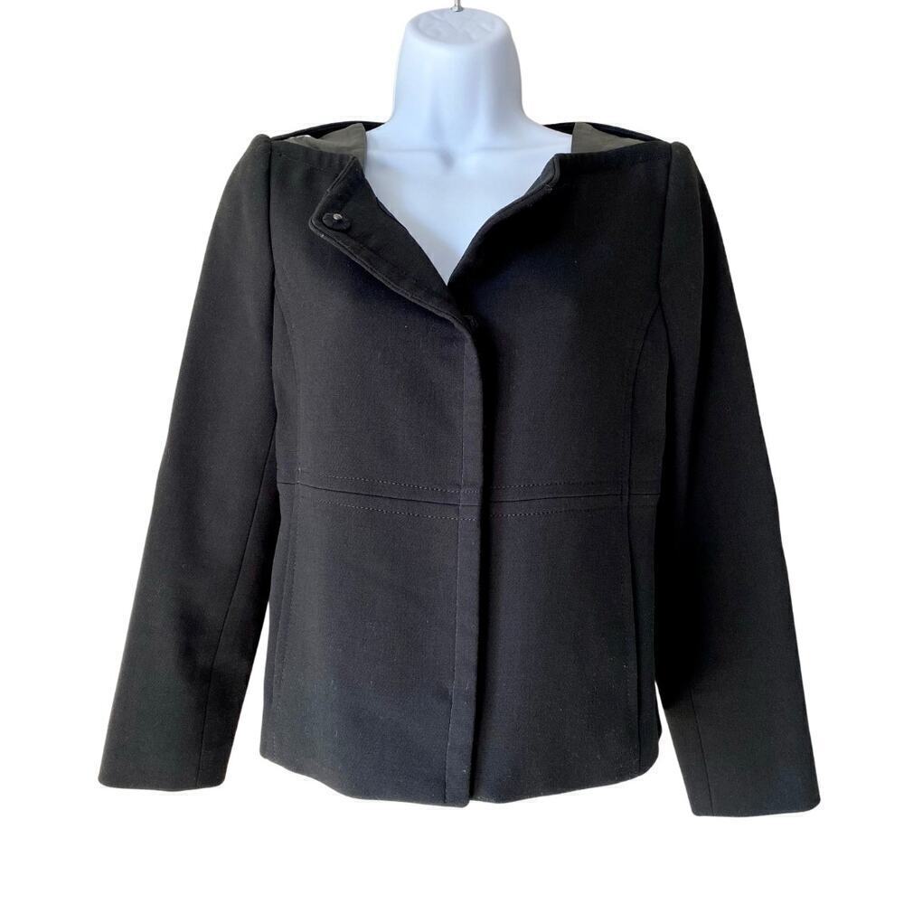 MILLY Jacket Blazer Black Lamb Leather Shoulder Snap Front Black Career 4